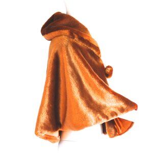 Burnt Ochre Faux Fur Lined Cape With Pom Pom Front Ties